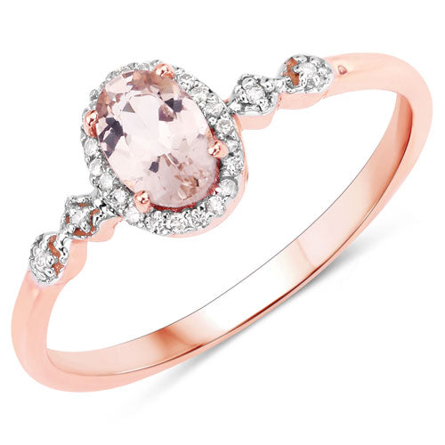 Bids.com 0.48 Carat Genuine Morganite and White Diamond 10K Rose Gold Ring Rings White Smoke size 7.00,size 5.00,size 6.00,size 8.00,size 9.00,size 5.50,size 5.25,size 8.50