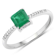 Bids.com 0.64 Carat Genuine Zambian Emerald and White Diamond 14K White Gold Ring Rings White Smoke size 5.00,size 6.00,size 7.00,size 8.00,size 9.00,size 4.00