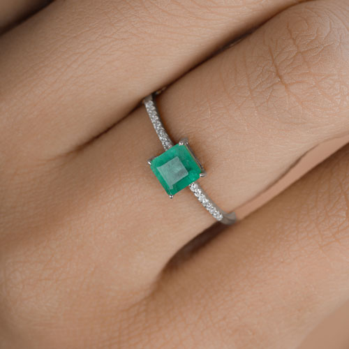 Bids.com 0.64 Carat Genuine Zambian Emerald and White Diamond 14K White Gold Ring Rings Rosy Brown size 5.00,size 6.00,size 7.00,size 8.00,size 9.00,size 4.00