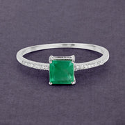 Bids.com 0.64 Carat Genuine Zambian Emerald and White Diamond 14K White Gold Ring Rings Dim Gray size 5.00,size 6.00,size 7.00,size 8.00,size 9.00,size 4.00