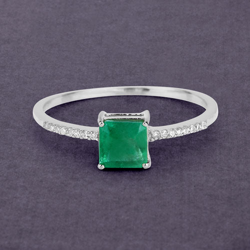 Bids.com 0.64 Carat Genuine Zambian Emerald and White Diamond 14K White Gold Ring Rings Dim Gray size 5.00,size 6.00,size 7.00,size 8.00,size 9.00,size 4.00