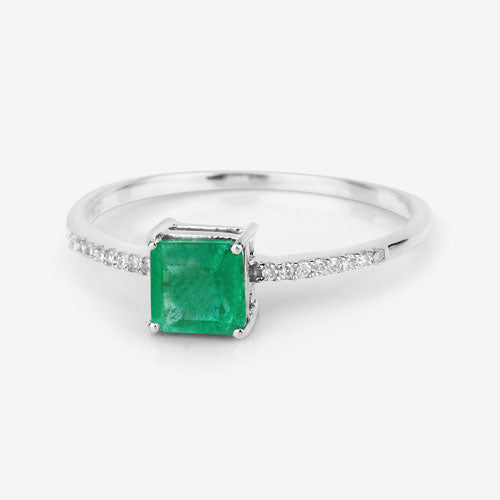 Bids.com 0.64 Carat Genuine Zambian Emerald and White Diamond 14K White Gold Ring Rings Lavender size 5.00,size 6.00,size 7.00,size 8.00,size 9.00,size 4.00