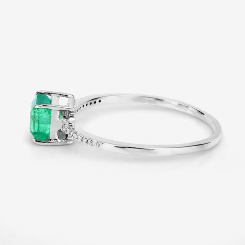 Bids.com 0.64 Carat Genuine Zambian Emerald and White Diamond 14K White Gold Ring Rings White Smoke size 5.00,size 6.00,size 7.00,size 8.00,size 9.00,size 4.00