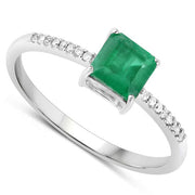 Bids.com 0.64 Carat Genuine Zambian Emerald and White Diamond 14K White Gold Ring Rings White Smoke size 5.00,size 6.00,size 7.00,size 8.00,size 9.00,size 4.00