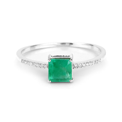 Bids.com 0.64 Carat Genuine Zambian Emerald and White Diamond 14K White Gold Ring Rings White Smoke size 5.00,size 6.00,size 7.00,size 8.00,size 9.00,size 4.00