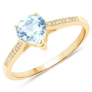 Bids.com 0.65 Carat Genuine Aquamarine and White Diamond 14K Yellow Gold Ring Rings White Smoke size 5.00,size 6.00,size 7.00,size 8.00,size 9.00
