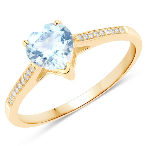 Bids.com 0.65 Carat Genuine Aquamarine and White Diamond 14K Yellow Gold Ring Rings White Smoke size 5.00,size 6.00,size 7.00,size 8.00,size 9.00