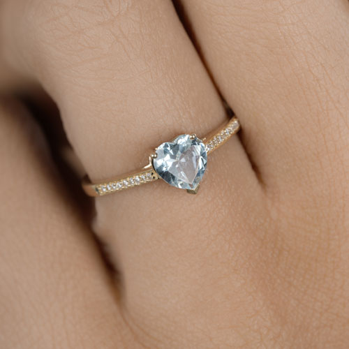 Bids.com 0.65 Carat Genuine Aquamarine and White Diamond 14K Yellow Gold Ring Rings Rosy Brown size 5.00,size 6.00,size 7.00,size 8.00,size 9.00