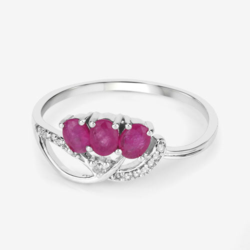 Bids.com 0.71 Carat Genuine Ruby and White Diamond 14K White Gold Ring Rings White Smoke size 5.00,size 6.00,size 7.00,size 8.00,size 9.00