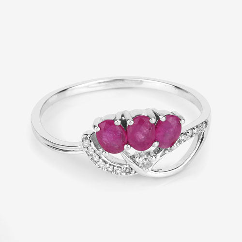 Bids.com 0.71 Carat Genuine Ruby and White Diamond 14K White Gold Ring Rings White Smoke size 5.00,size 6.00,size 7.00,size 8.00,size 9.00