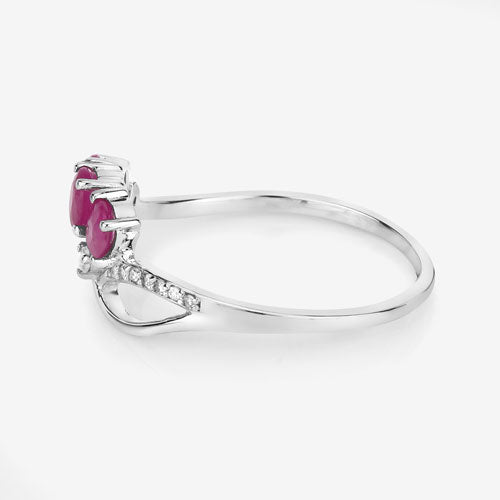 Bids.com 0.71 Carat Genuine Ruby and White Diamond 14K White Gold Ring Rings White Smoke size 5.00,size 6.00,size 7.00,size 8.00,size 9.00