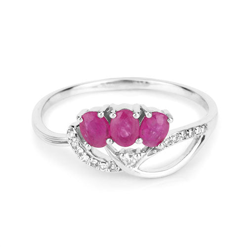 Bids.com 0.71 Carat Genuine Ruby and White Diamond 14K White Gold Ring Rings White Smoke size 5.00,size 6.00,size 7.00,size 8.00,size 9.00