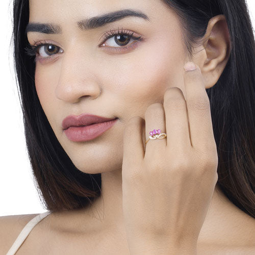 Bids.com 0.71 Carat Genuine Ruby and White Diamond 14K Yellow Gold Ring Rings Tan size 5.00,size 6.00,size 7.00,size 8.00,size 9.00