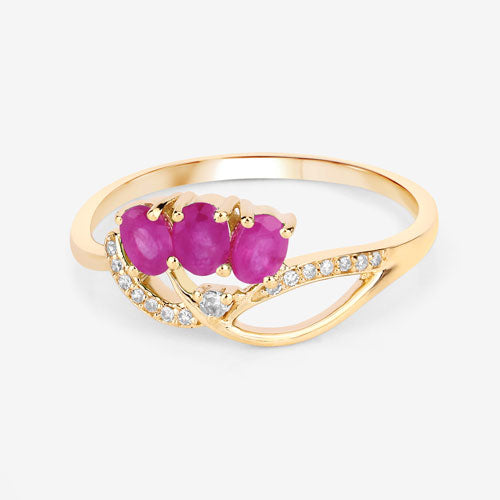 Bids.com 0.71 Carat Genuine Ruby and White Diamond 14K Yellow Gold Ring Rings White Smoke size 5.00,size 6.00,size 7.00,size 8.00,size 9.00