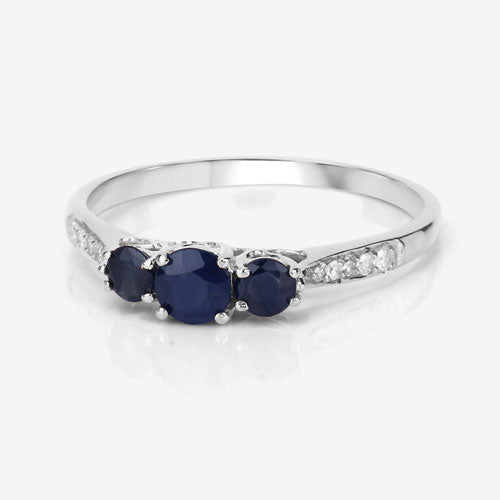 Bids.com 0.56 Carat Genuine Blue Sapphire and White Diamond 14K White Gold Ring Rings White Smoke size 5.00,size 6.00,size 7.00,size 8.00,size 9.00