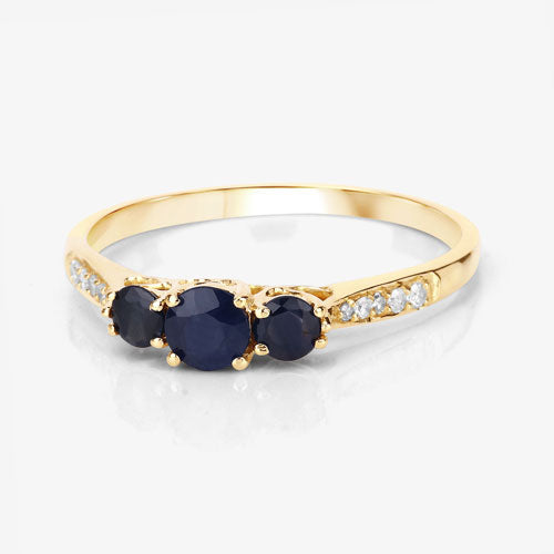 Bids.com 0.56 Carat Genuine Blue Sapphire and White Diamond 14K Yellow Gold Ring Rings White Smoke size 5.00,size 6.00,size 7.00,size 8.00,size 9.00