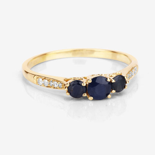 Bids.com 0.56 Carat Genuine Blue Sapphire and White Diamond 14K Yellow Gold Ring Rings White Smoke size 5.00,size 6.00,size 7.00,size 8.00,size 9.00