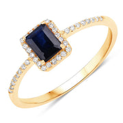 Bids.com 0.60 Carat Genuine Blue Sapphire and White Diamond 14K Yellow Gold Ring Rings White Smoke size 5.00,size 6.00,size 7.00,size 8.00,size 9.00