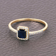 Bids.com 0.60 Carat Genuine Blue Sapphire and White Diamond 14K Yellow Gold Ring Rings Slate Gray size 5.00,size 6.00,size 7.00,size 8.00,size 9.00
