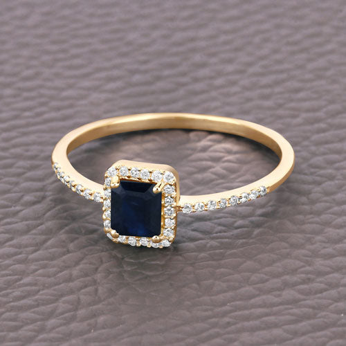 Bids.com 0.60 Carat Genuine Blue Sapphire and White Diamond 14K Yellow Gold Ring Rings Slate Gray size 5.00,size 6.00,size 7.00,size 8.00,size 9.00