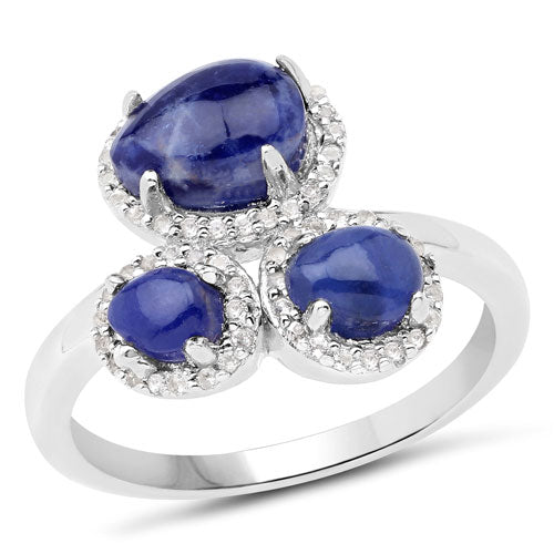 Bids.com 2.28 Carat Genuine Blue Aventurine And White Topaz .925 Sterling Silver Ring Rings White Smoke size 6.00,size 8.00,size 7.00,size 9.00