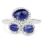 Bids.com 2.28 Carat Genuine Blue Aventurine And White Topaz .925 Sterling Silver Ring Rings White Smoke size 6.00,size 8.00,size 7.00,size 9.00