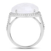 Bids.com 7.33 Carat Genuine White Rainbow Moonstone And White Topaz .925 Sterling Silver Ring Rings White Smoke size 6.00,size 7.00,size 8.00,size 9.00