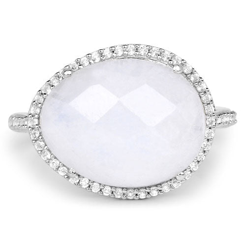 Bids.com 7.33 Carat Genuine White Rainbow Moonstone And White Topaz .925 Sterling Silver Ring Rings White Smoke size 6.00,size 7.00,size 8.00,size 9.00