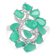 Bids.com 3.57 Carat Genuine Emerald and White Diamond .925 Sterling Silver Ring Rings White Smoke size 6.00,size 7.00,size 8.00