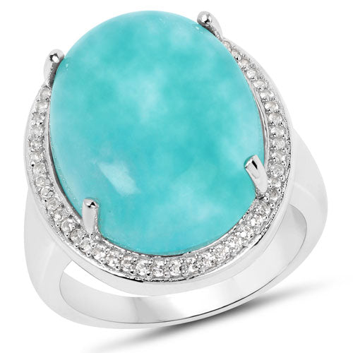 Bids.com 15.09 Carat Genuine Amazanite And White Topaz .925 Sterling Silver Ring Rings White Smoke size 6.00,size 7.00,size 8.00,size 9.00,size 5.00