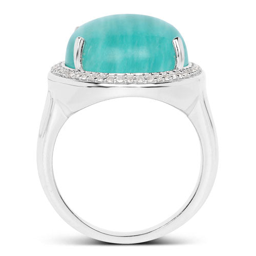 Bids.com 15.09 Carat Genuine Amazanite And White Topaz .925 Sterling Silver Ring Rings White Smoke size 6.00,size 7.00,size 8.00,size 9.00,size 5.00
