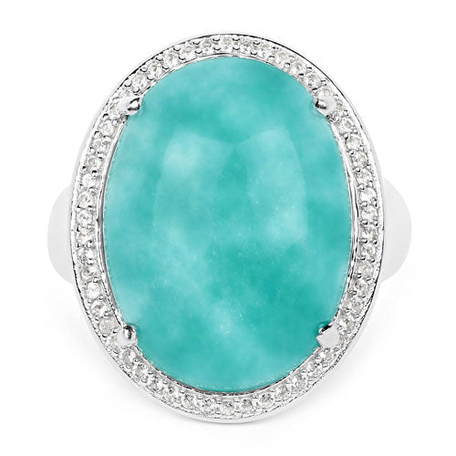 Bids.com 15.09 Carat Genuine Amazanite And White Topaz .925 Sterling Silver Ring Rings White Smoke size 6.00,size 7.00,size 8.00,size 9.00,size 5.00