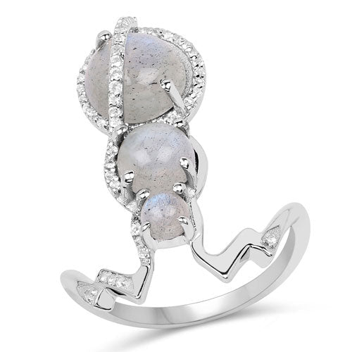 Bids.com 2.79 Carat Genuine Labradorite And White Topaz .925 Sterling Silver Ring Rings White Smoke size 7.00,size 6.00,size 8.00,size 9.00