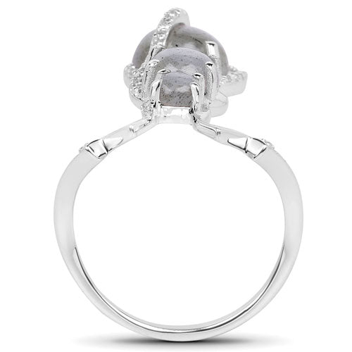 Bids.com 2.79 Carat Genuine Labradorite And White Topaz .925 Sterling Silver Ring Rings White Smoke size 7.00,size 6.00,size 8.00,size 9.00