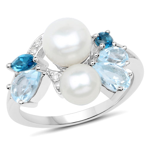Bids.com 4.96 Carat Genuine Multi Stones .925 Sterling Silver Ring Rings White Smoke size 7.00,size 6.00,size 8.00,size 5.00,size 9.00