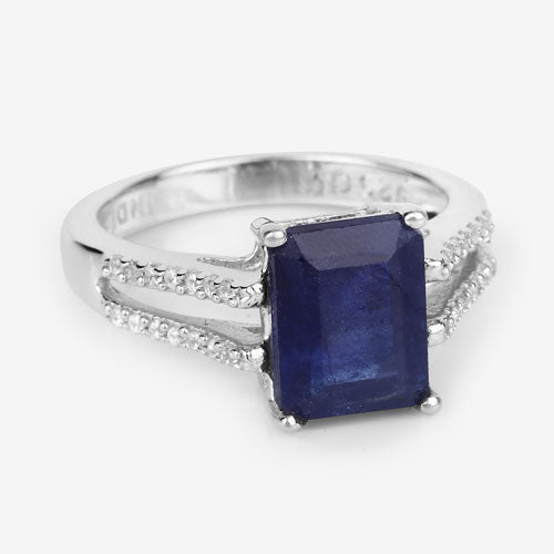 Bids.com 3.07 Carat Glass Filled Sapphire and White Zircon .925 Sterling Silver Ring Rings White Smoke size 6.00,size 7.00,size 8.00,size 9.00,size 5.00,size 10.00
