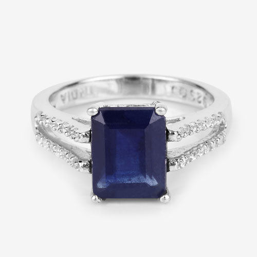 Bids.com 3.07 Carat Glass Filled Sapphire and White Zircon .925 Sterling Silver Ring Rings White Smoke size 6.00,size 7.00,size 8.00,size 9.00,size 5.00,size 10.00