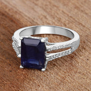 Bids.com 3.07 Carat Glass Filled Sapphire and White Zircon .925 Sterling Silver Ring Rings Rosy Brown size 6.00,size 7.00,size 8.00,size 9.00,size 5.00,size 10.00