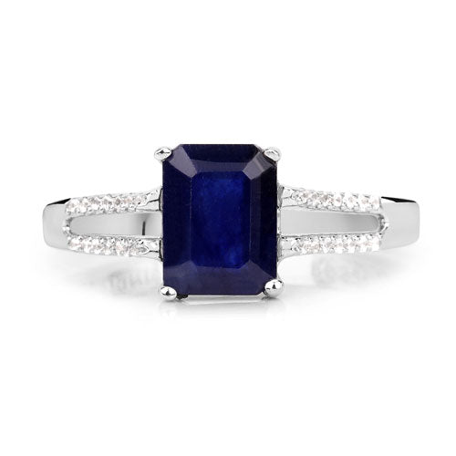 Bids.com 3.07 Carat Glass Filled Sapphire and White Zircon .925 Sterling Silver Ring Rings White Smoke size 6.00,size 7.00,size 8.00,size 9.00,size 5.00,size 10.00