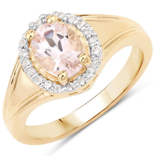 Bids.com 1.30 Carat Genuine Morganite and White Topaz .925 Sterling Silver Ring Rings White Smoke size 5.00,size 6.00,size 7.00,size 7.50,size 8.00,size 9.00