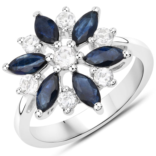 Bids.com 2.09 Carat Genuine Blue Sapphire and White Topaz .925 Sterling Silver Ring Rings White Smoke size 6.00,size 7.00,size 8.00