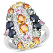Bids.com 3.84 Carat Genuine Multi Sapphire .925 Sterling Silver Ring Rings White Smoke size 6.00,size 7.00,size 8.00