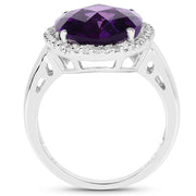 Bids.com 7.94 Carat Genuine Amethyst and White Diamond .925 Sterling Silver Ring Rings White Smoke size 8.00,size 5.00,size 6.00,size 7.00,size 9.00,size 10.00