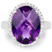 Bids.com 7.94 Carat Genuine Amethyst and White Diamond .925 Sterling Silver Ring Rings White Smoke size 8.00,size 5.00,size 6.00,size 7.00,size 9.00,size 10.00