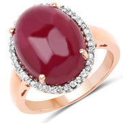 Bids.com 14K Rose Gold Plated 16.69 Carat Genuine Glass Filled Ruby and White Topaz .925 Sterling Silver Ring Rings White Smoke size 6.00,size 7.00,size 8.00,size 9.00