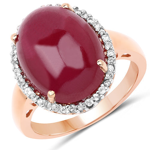 Bids.com 14K Rose Gold Plated 16.69 Carat Genuine Glass Filled Ruby and White Topaz .925 Sterling Silver Ring Rings White Smoke size 6.00,size 7.00,size 8.00,size 9.00
