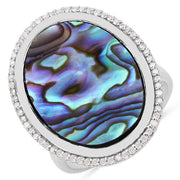 Bids.com 13.64 Carat Genuine Abalone and White Diamond .925 Sterling Silver Ring Rings White Smoke size 5.00,size 6.00,size 7.00,size 8.00,size 9.00