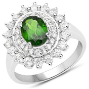Bids.com 2.40 Carat Genuine Chrome Diopside and White Zircon .925 Sterling Silver Ring Rings White Smoke size 7.00,size 6.00,size 8.00,size 5.00,size 9.00
