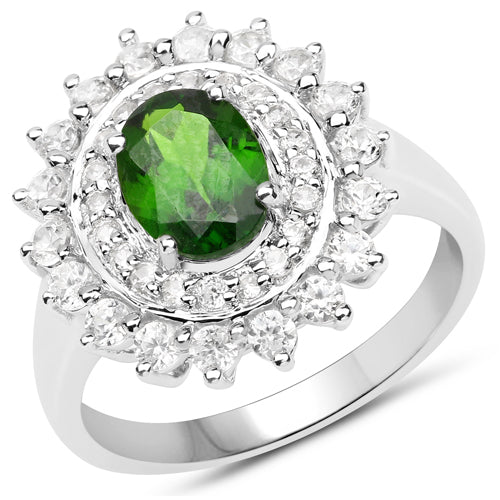 Bids.com 2.40 Carat Genuine Chrome Diopside and White Zircon .925 Sterling Silver Ring Rings White Smoke size 7.00,size 6.00,size 8.00,size 5.00,size 9.00