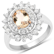 Bids.com Two Tone Plated 2.30 Carat Genuine Peach Morganite and White Zircon .925 Sterling Silver Ring Rings White Smoke size 7.00,size 6.00,size 8.00,size 5.00,size 9.00